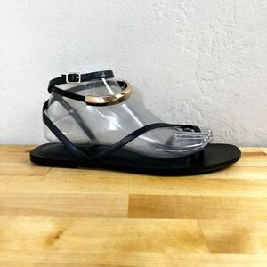 Madewell Vira‎ Bangle Black Strappy Thong Sandals Gold Ankle Strap Size 8.5